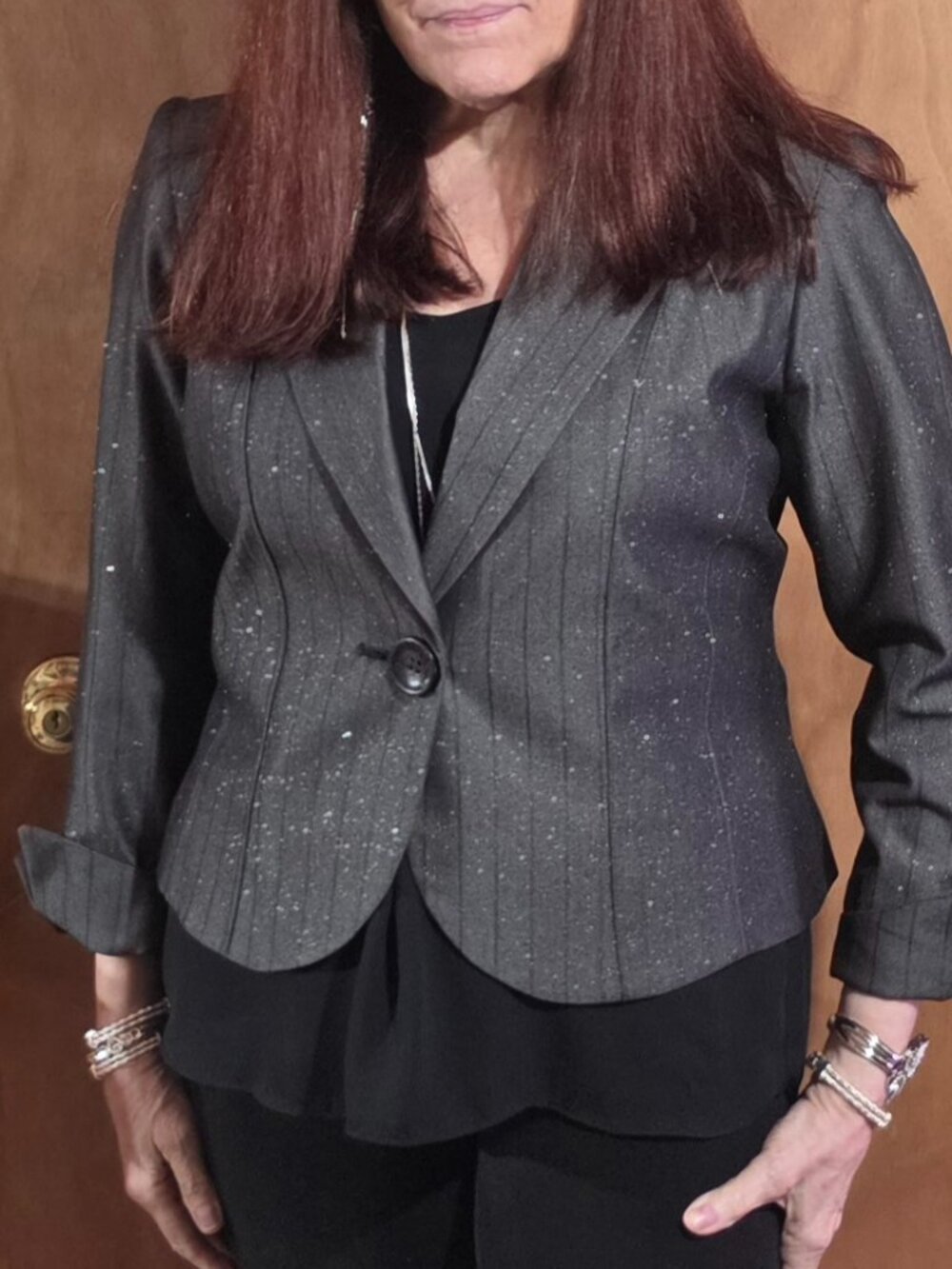 Requirements Pinstriped Gray Glitter Jacket